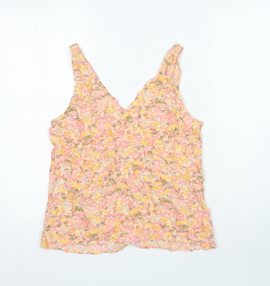 YAS Womens Pink Floral Viscose Camisole Blouse Size M V-Neck