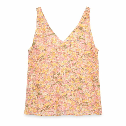YAS Womens Pink Floral Viscose Camisole Blouse Size M V-Neck