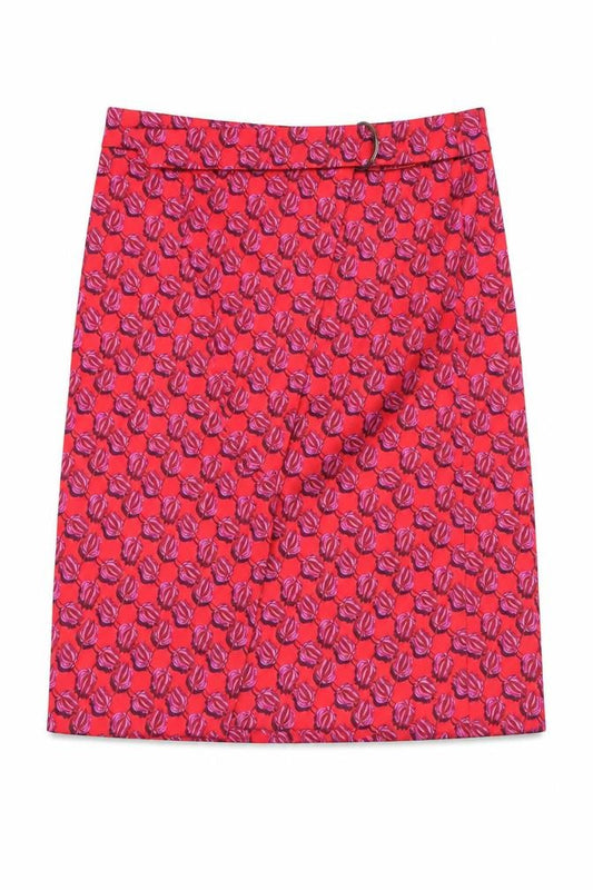 Topshop Womens Red Geometric Polyester Straight & Pencil Skirt Size M Button
