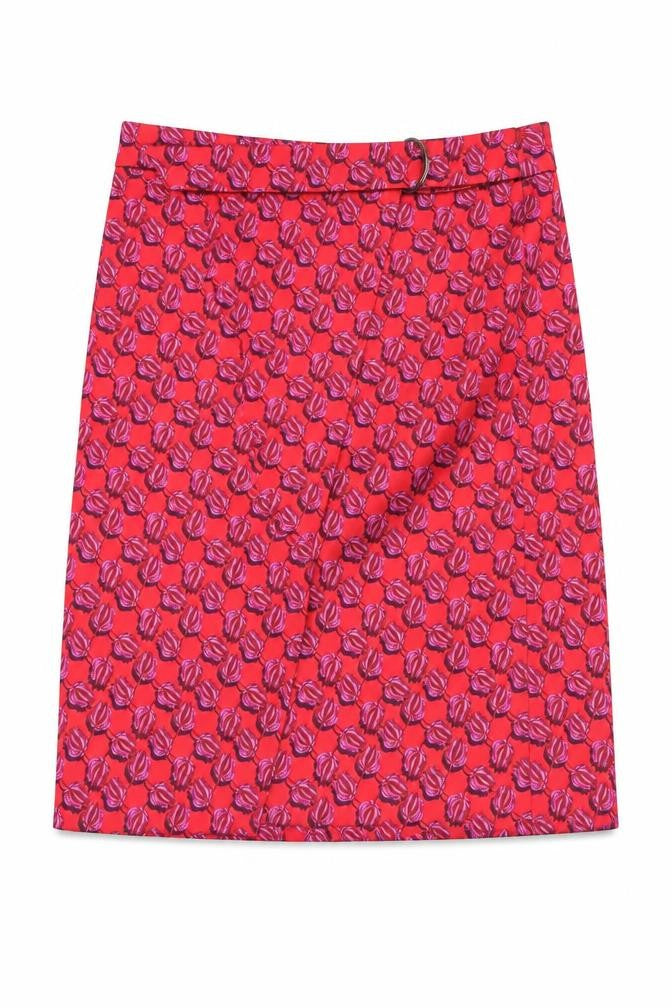 Topshop Womens Red Geometric Polyester Straight & Pencil Skirt Size M Button