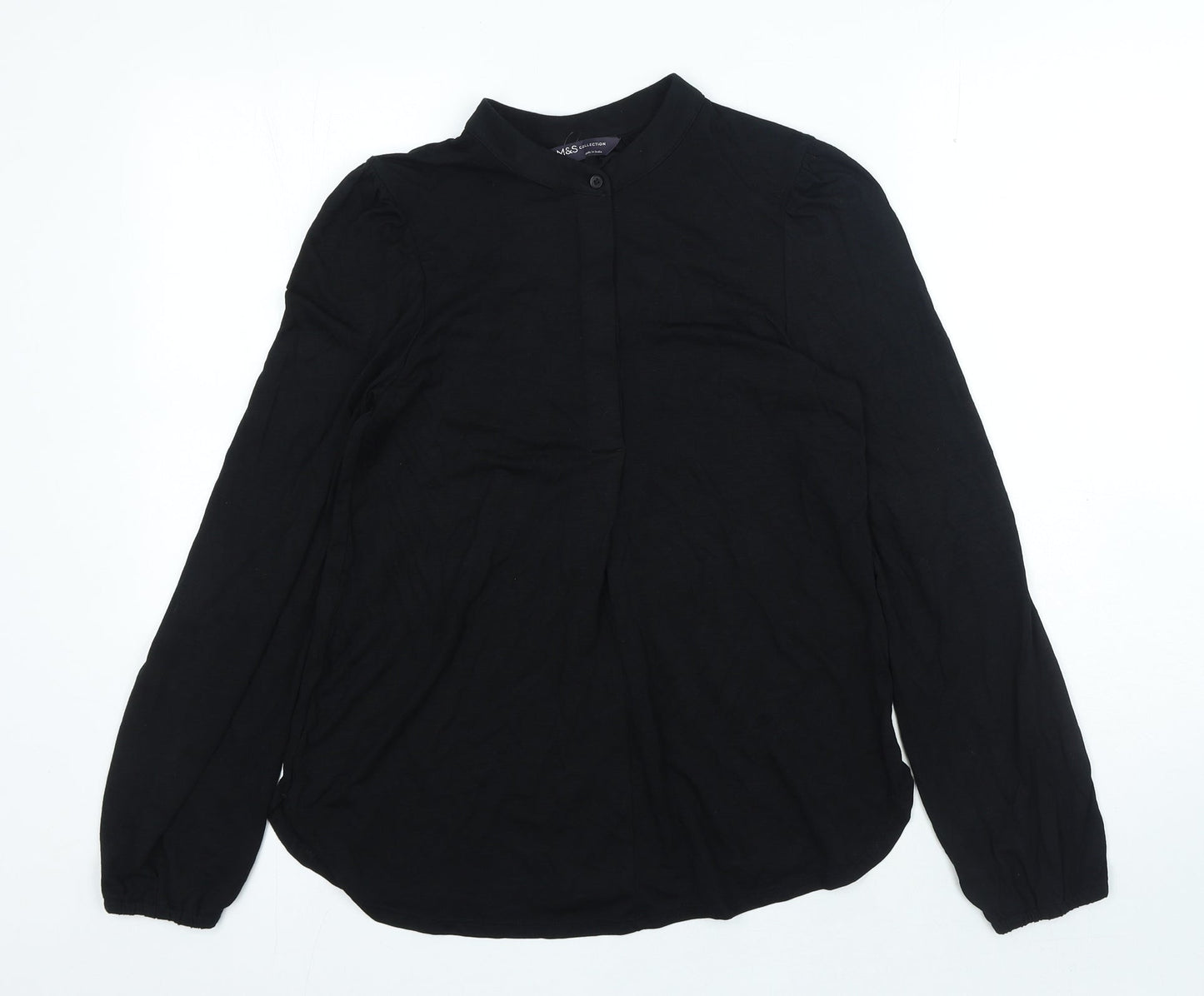 Marks and Spencer Womens Black Polyester Basic Blouse Size 6 Crew Neck