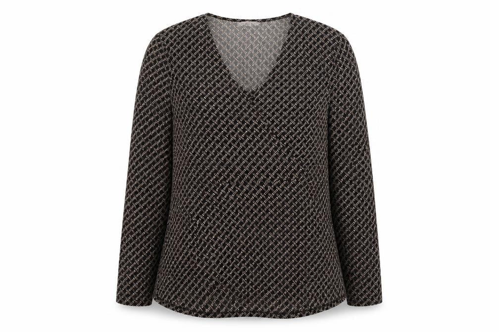 H&M Womens Brown Geometric Polyester Basic Blouse Size M V-Neck