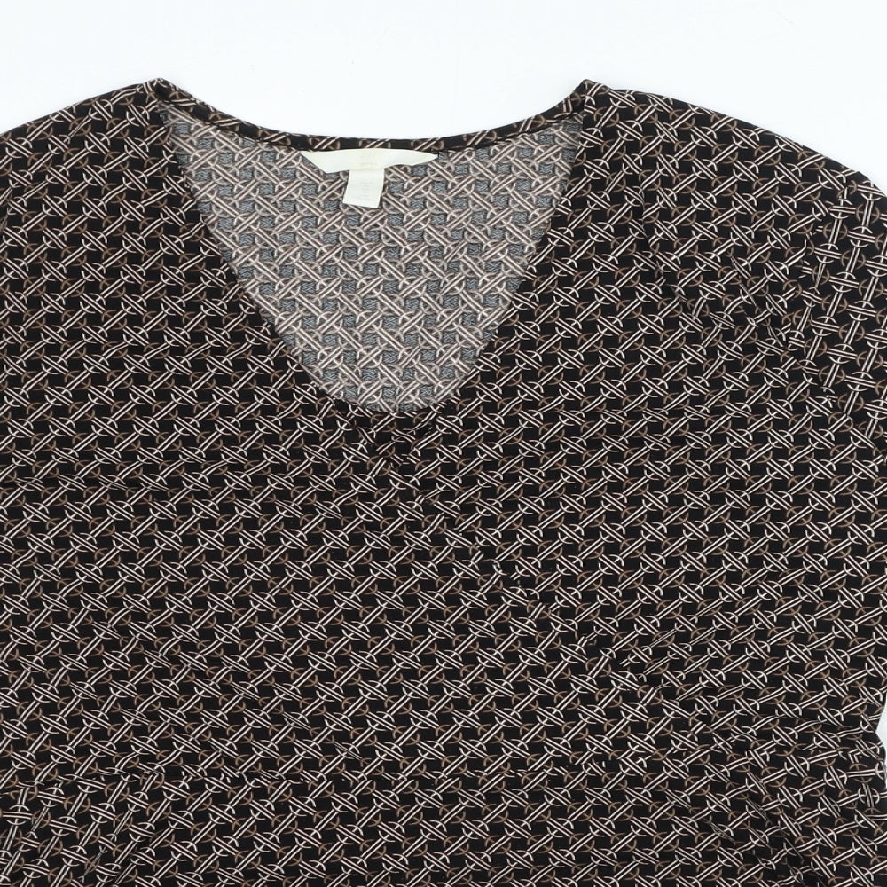H&M Womens Brown Geometric Polyester Basic Blouse Size M V-Neck