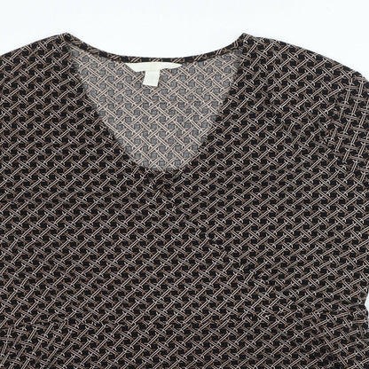 H&M Womens Brown Geometric Polyester Basic Blouse Size M V-Neck