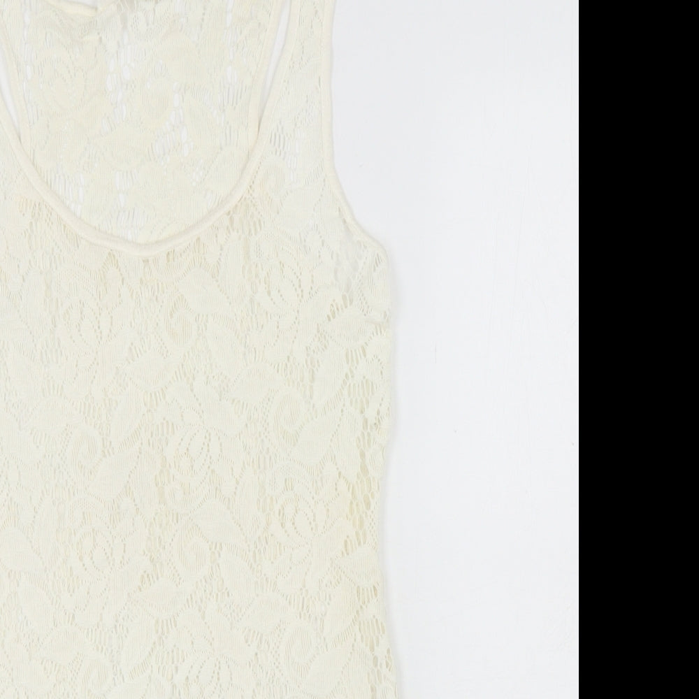 NEXT Womens Ivory Polyamide Basic Tank Size 10 Scoop Neck