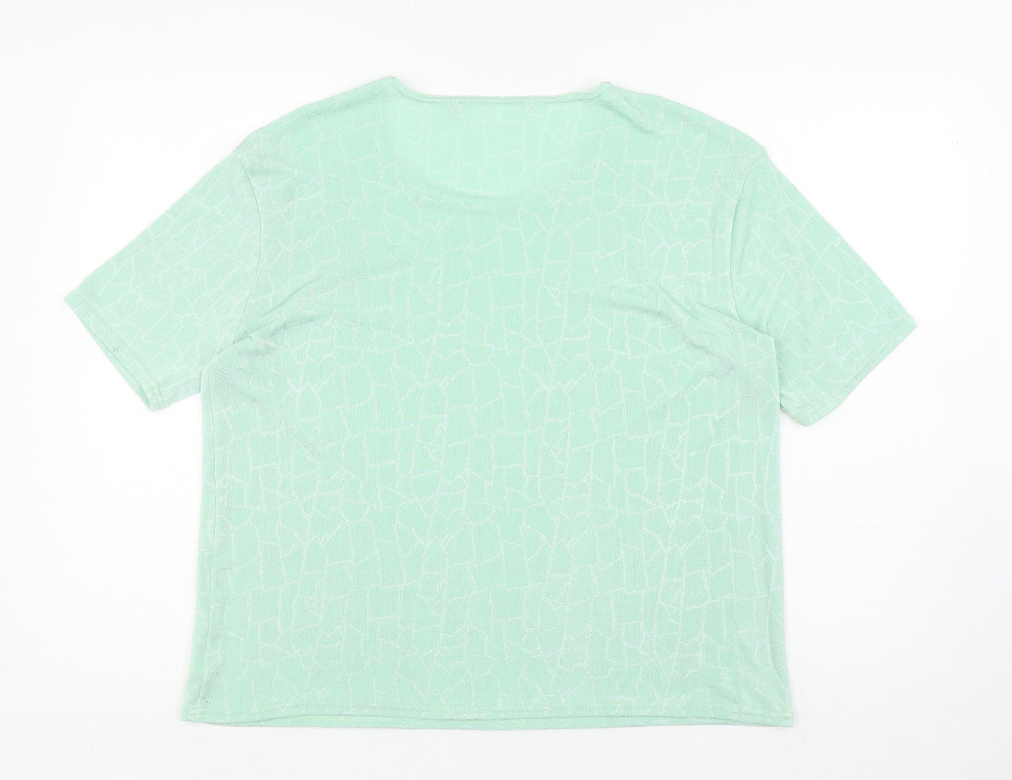Preworn Womens Green Polyester Basic T-Shirt Size L Round Neck