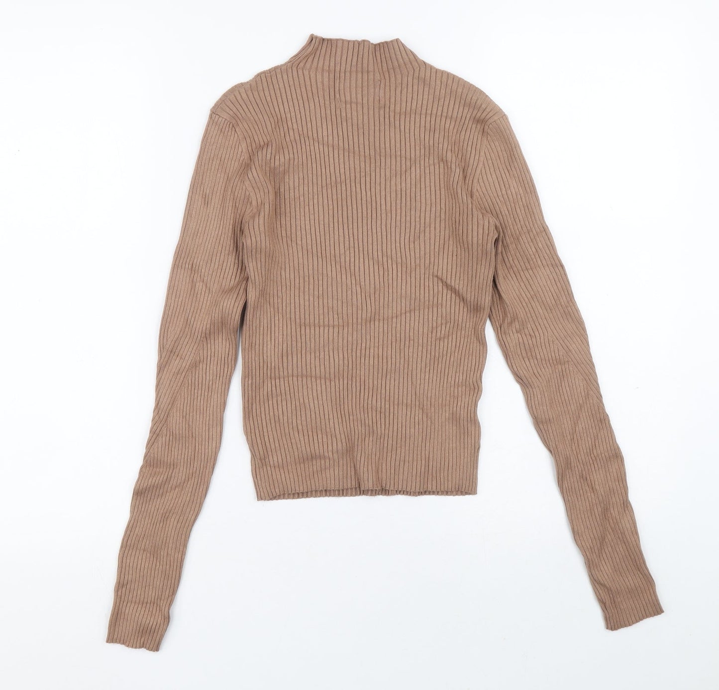 Bershka Womens Beige Roll Neck Viscose Pullover Jumper Size 30 - Ribbed fabric