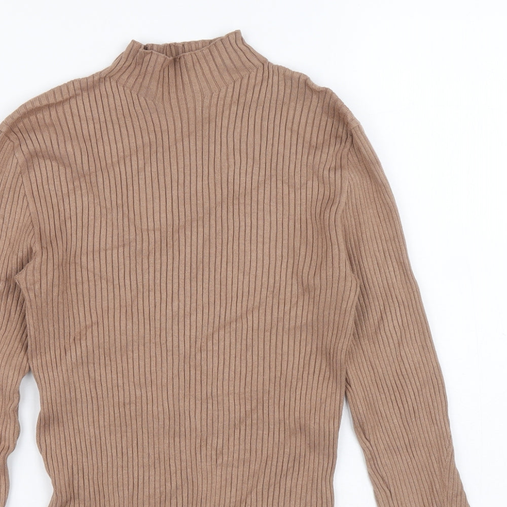 Bershka Womens Beige Roll Neck Viscose Pullover Jumper Size 30 - Ribbed fabric
