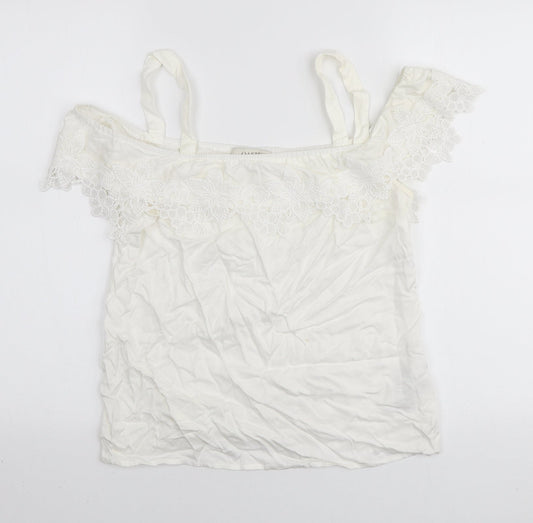 Oasis Womens White Viscose Basic Blouse Size 10 Off the Shoulder - Lace Detail