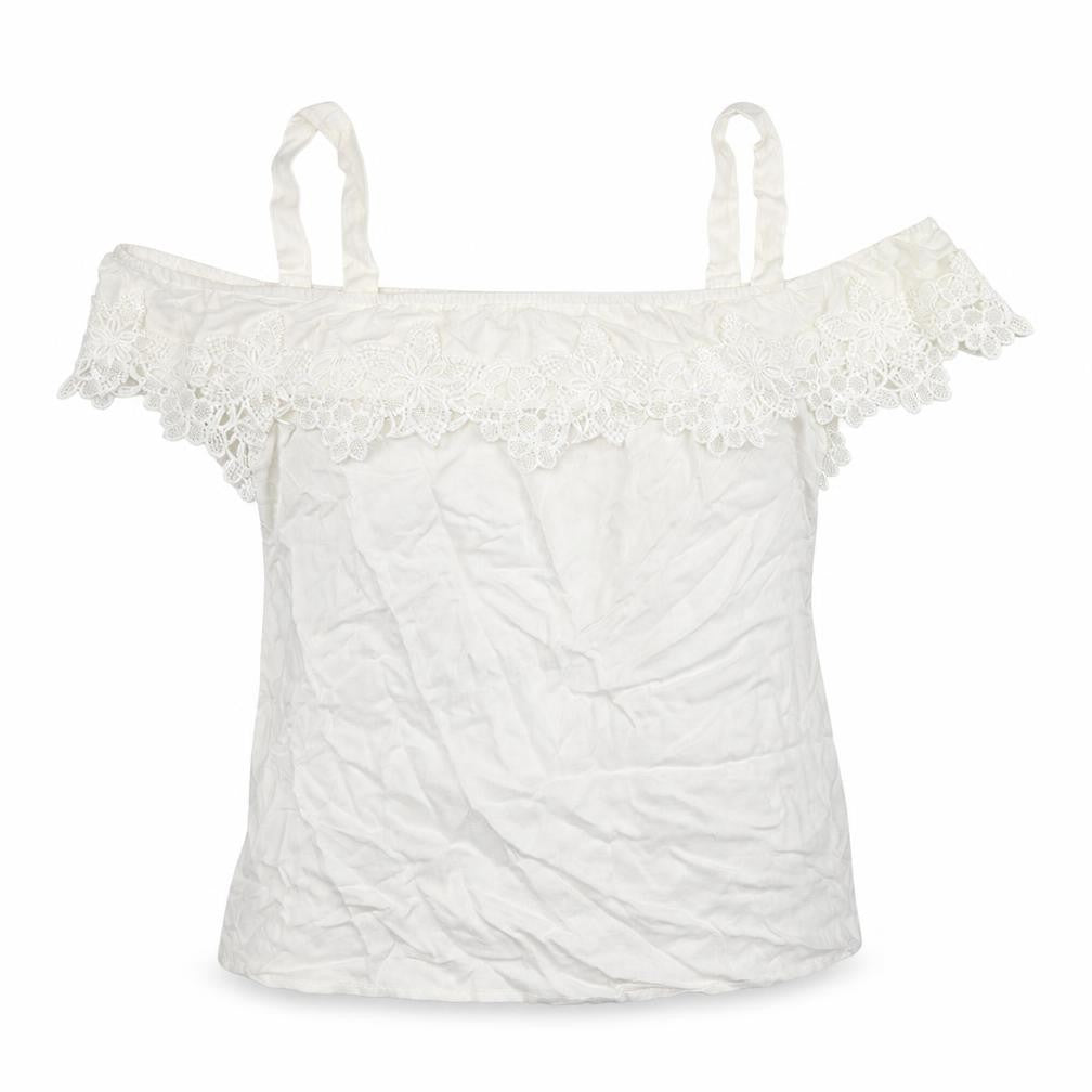 Oasis Womens White Viscose Basic Blouse Size 10 Off the Shoulder - Lace Detail