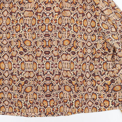 Mango Womens Orange Animal Print Polyester Basic Button-Up Size L V-Neck