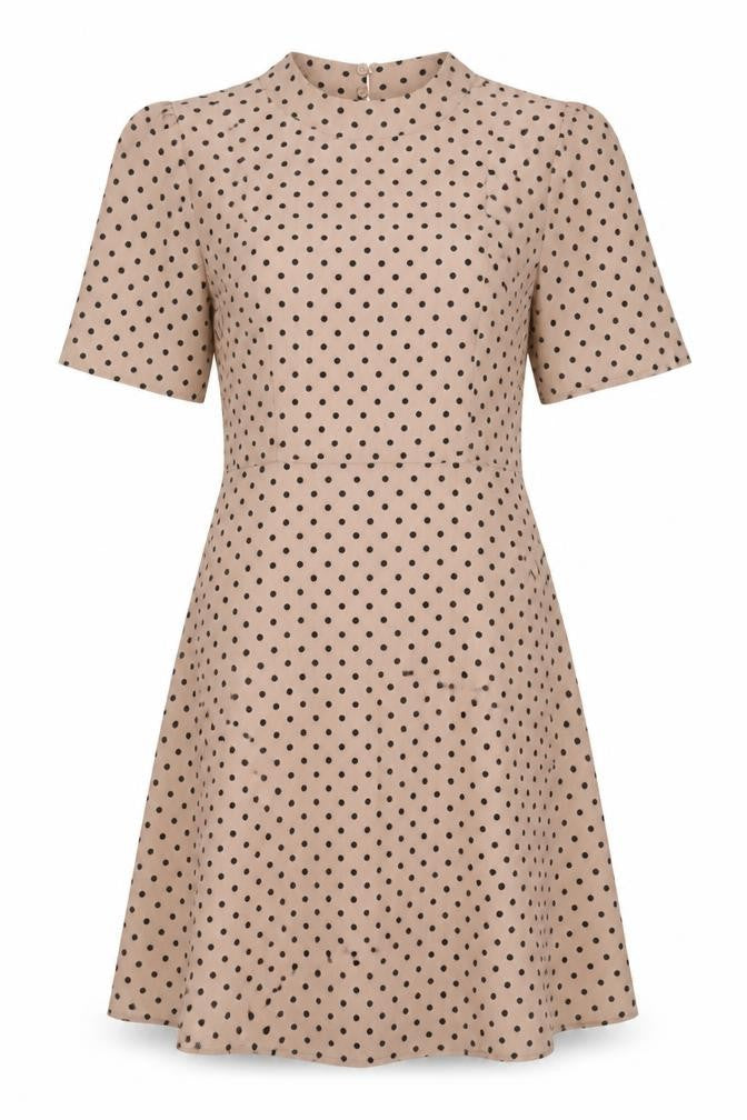 H&M Womens Beige Polka Dot Polyester A-Line Size S Round Neck Zip