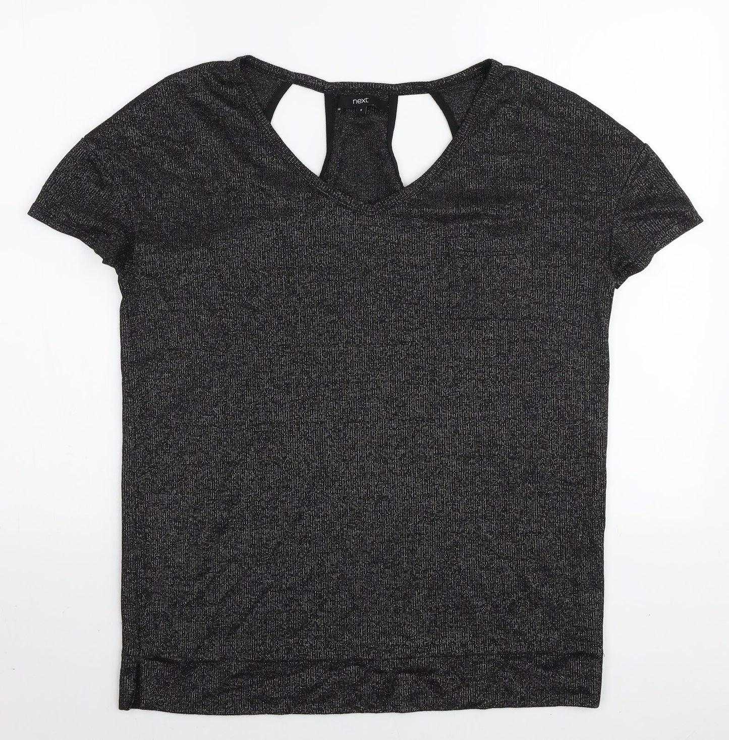 NEXT Womens Black Polyester Basic T-Shirt Size 8 V-Neck