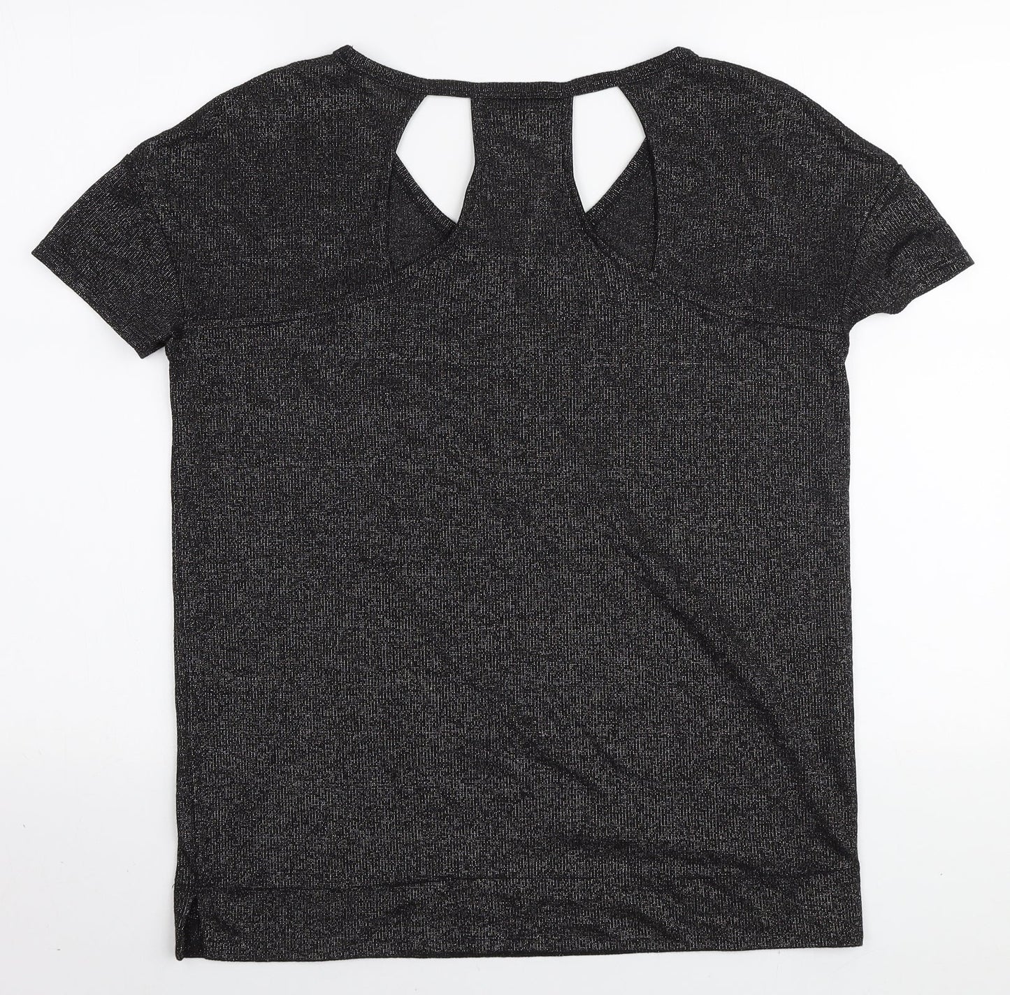 NEXT Womens Black Polyester Basic T-Shirt Size 8 V-Neck