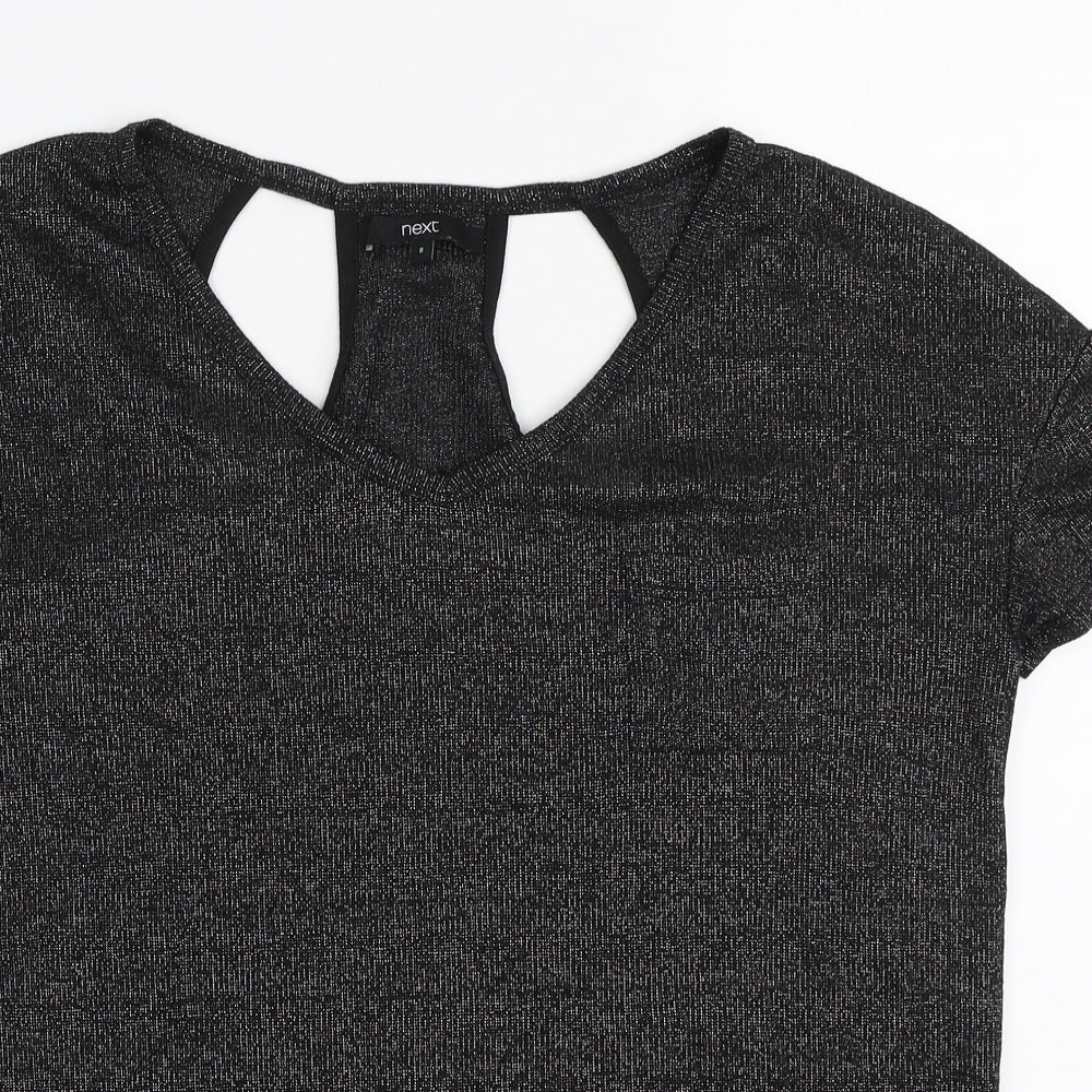 NEXT Womens Black Polyester Basic T-Shirt Size 8 V-Neck