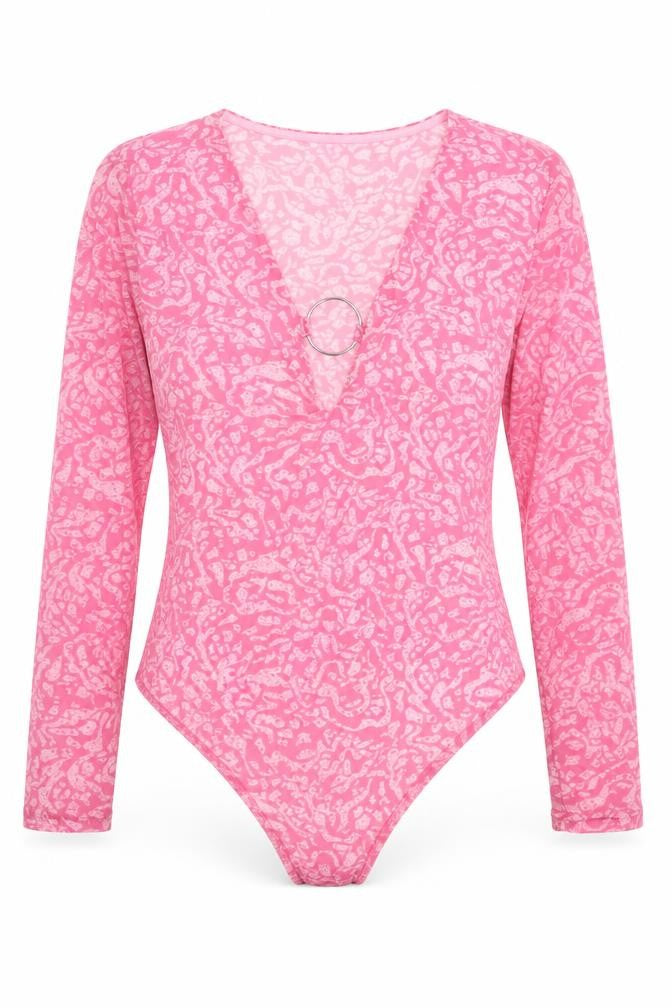 RT Womens Pink Spotted Polyester Bodysuit One-Piece Size L Snap