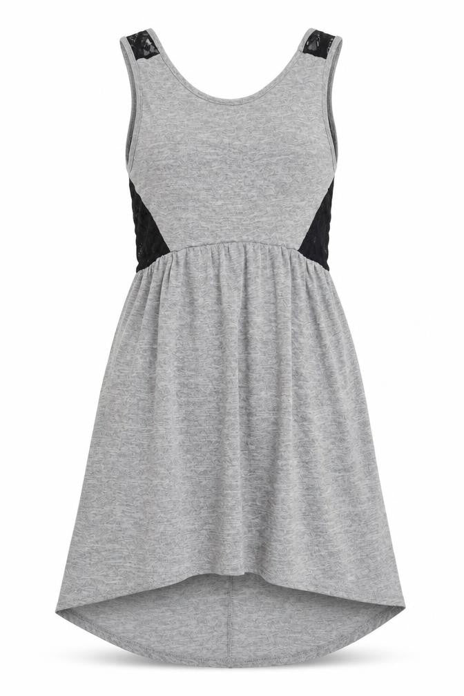 Miss Selfridge Womens Grey Polyester Mini Size 6 Round Neck Pullover - Lace Back