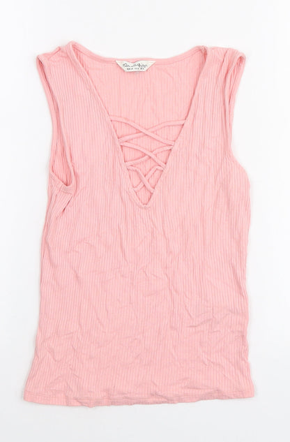 Miss Selfridge Womens Pink Viscose Basic Tank Size 8 V-Neck