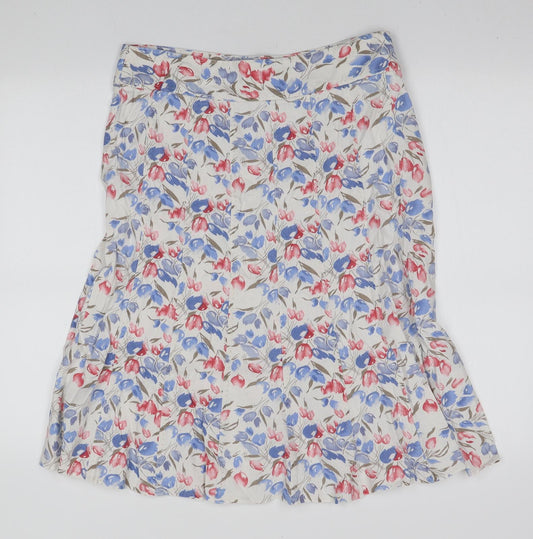 EWM Womens White Floral Cotton Flare Skirt Size 14 Zip
