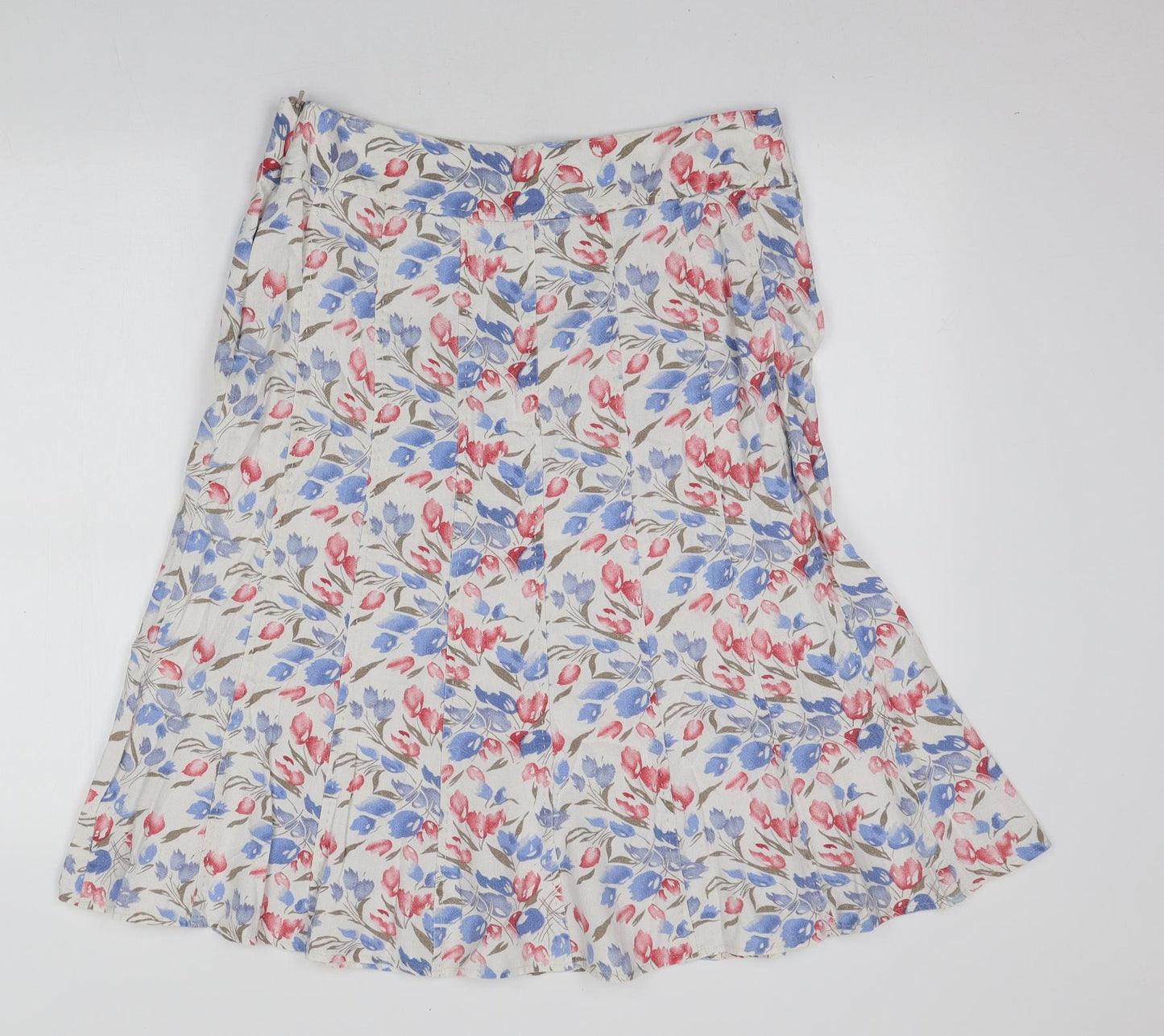 EWM Womens White Floral Cotton Flare Skirt Size 14 Zip