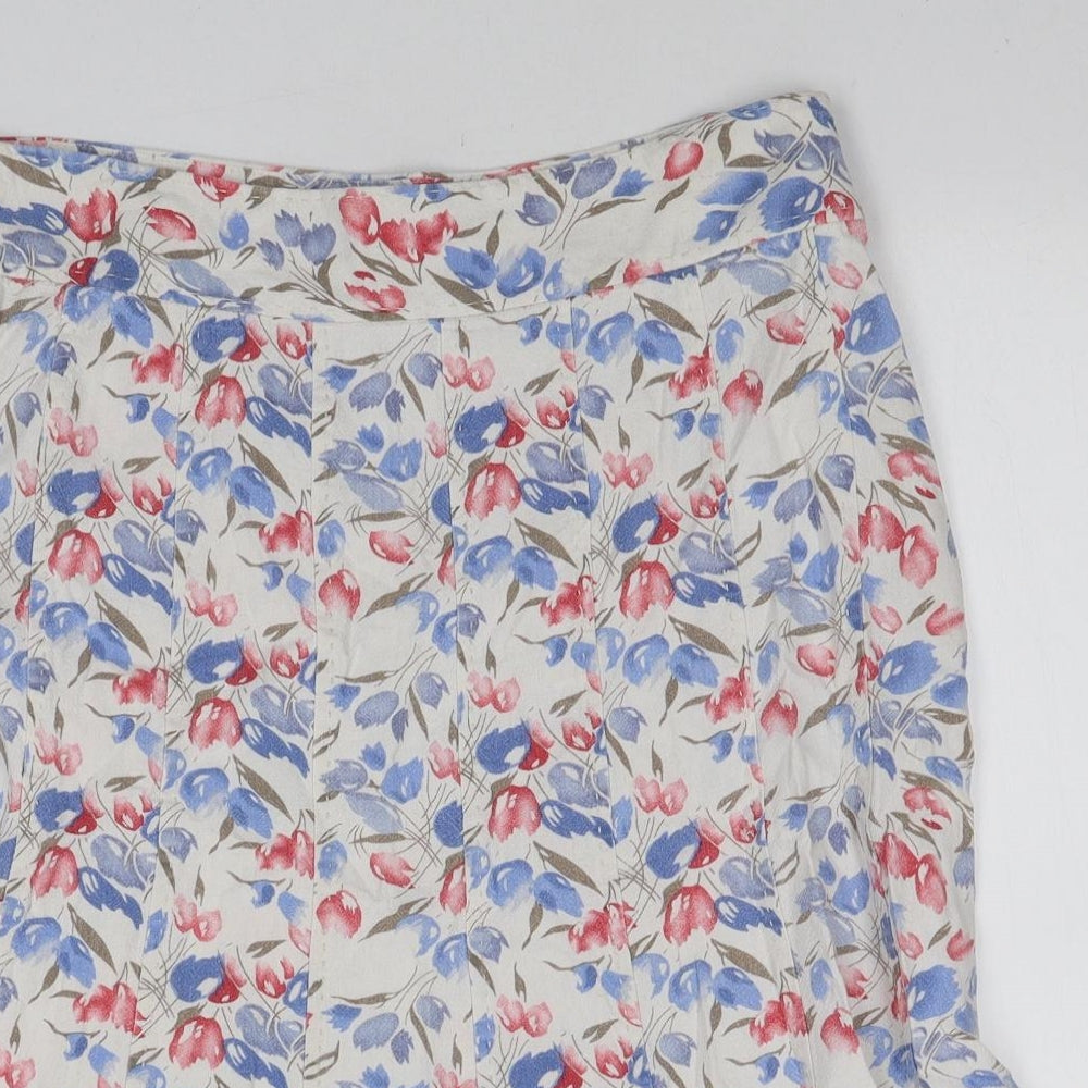 EWM Womens White Floral Cotton Flare Skirt Size 14 Zip