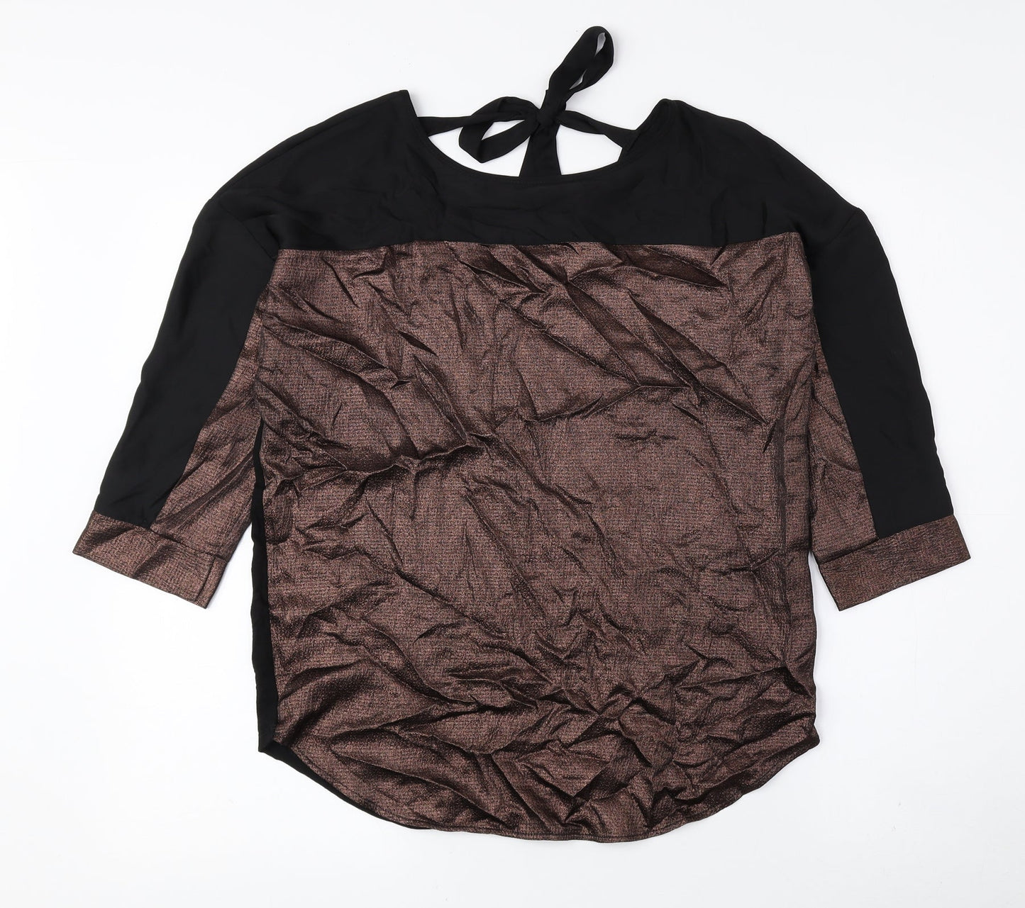 Oasis Womens Black Polyester Basic Blouse Size XS Round Neck