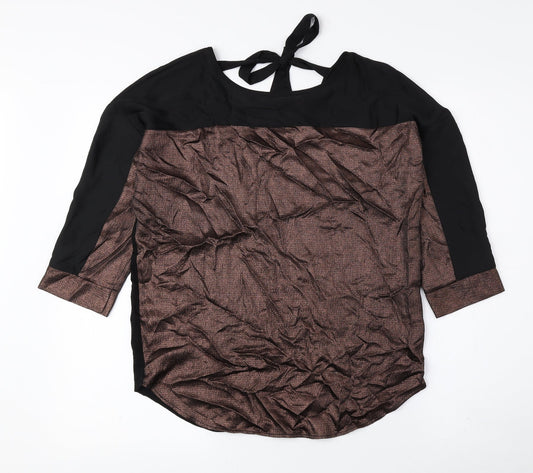 Oasis Womens Black Polyester Basic Blouse Size XS Round Neck