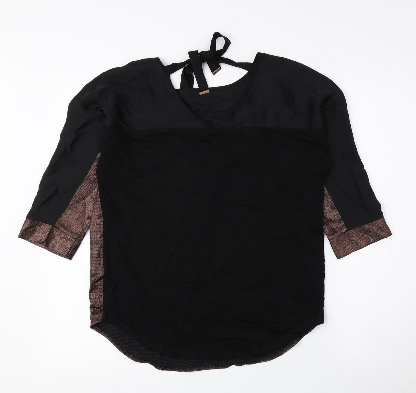 Oasis Womens Black Polyester Basic Blouse Size XS Round Neck