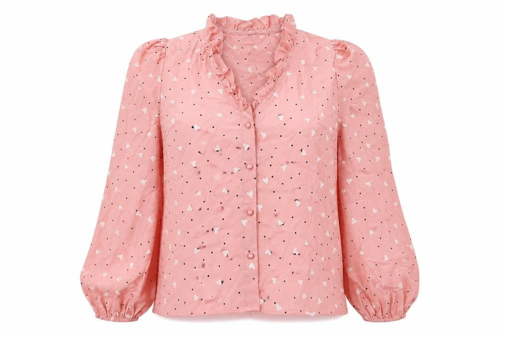 SheIn Womens Pink Geometric Polyester Basic Blouse Size M V-Neck