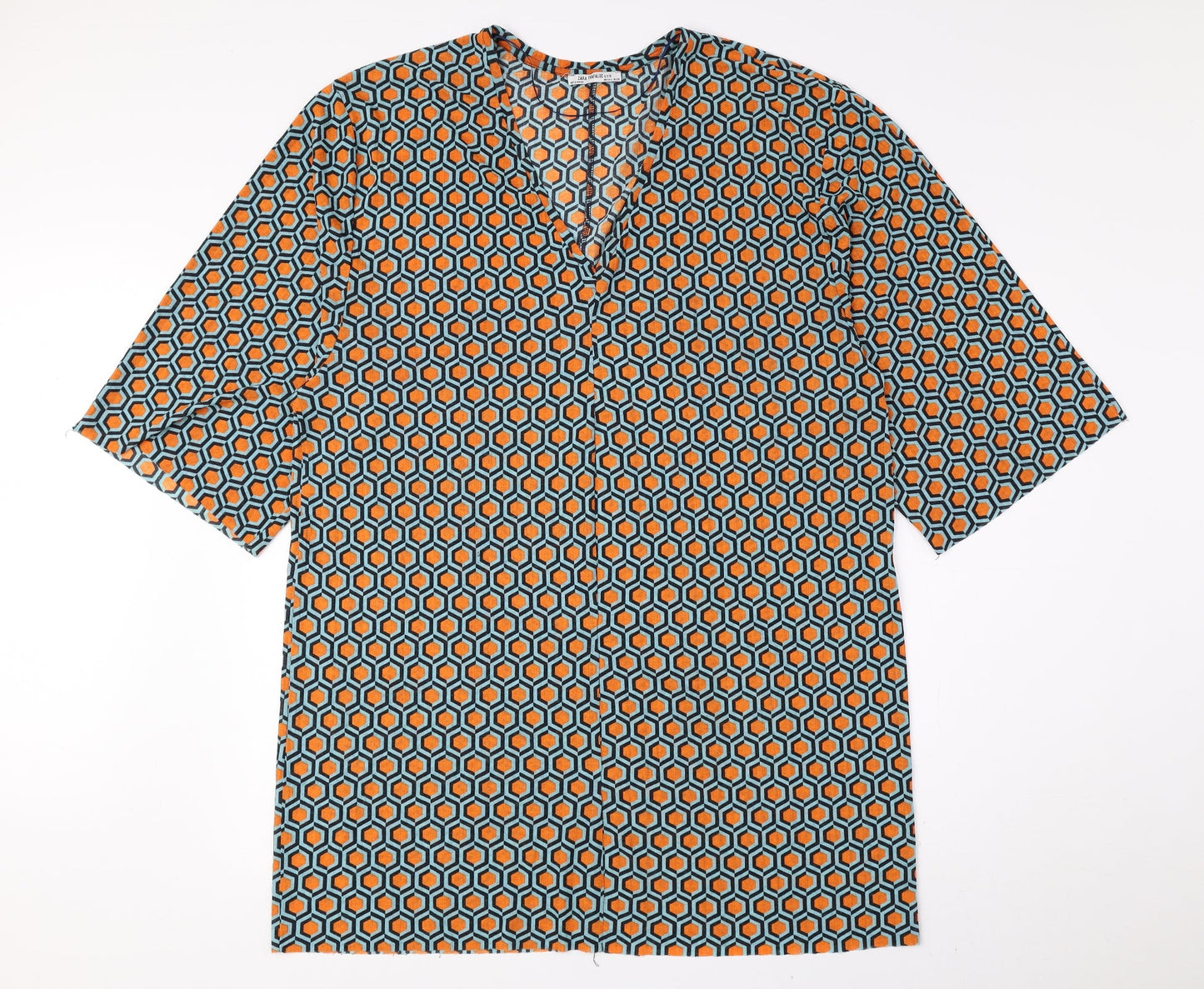 Zara Trafaluc Womens Multicoloured Geometric Polyester A-Line Size 14 V-Neck Pullover