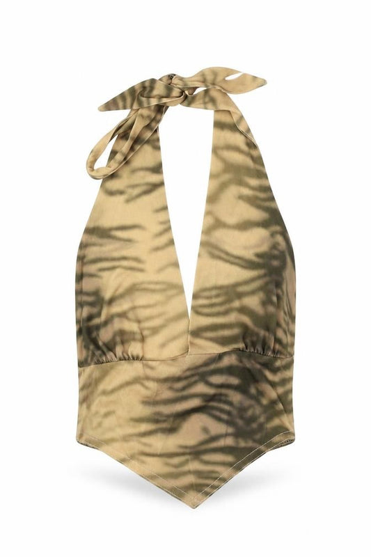 ASOS Womens Gold Animal Print Polyester Cropped Tank Size 6 Halter
