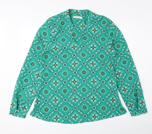 Classic Womens Blue Geometric Polyester Basic Blouse Size 6 V-Neck