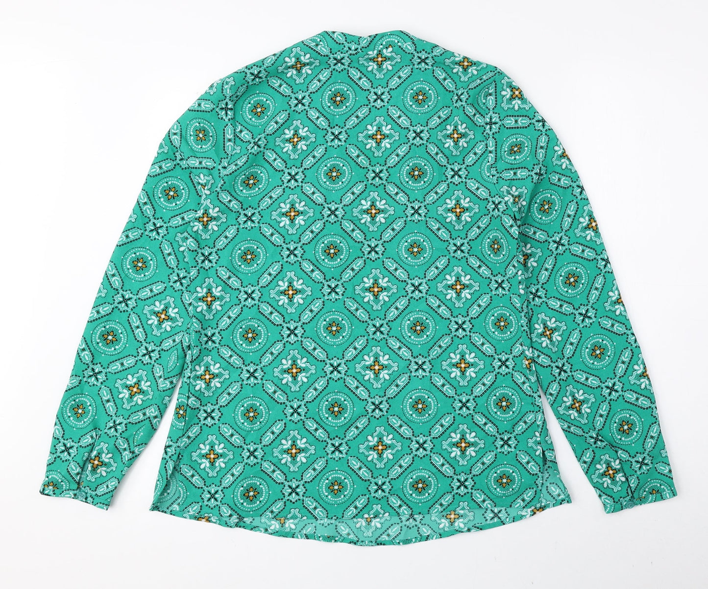 Classic Womens Blue Geometric Polyester Basic Blouse Size 6 V-Neck