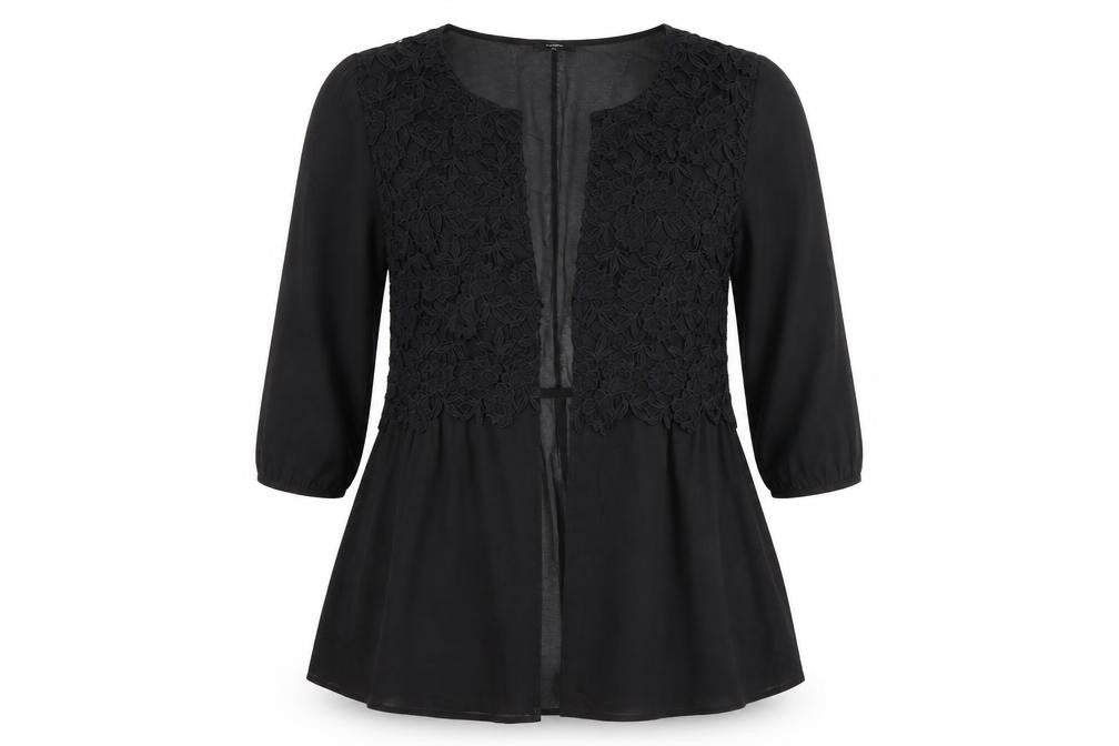 MsShe Womens Black Scoop Neck Polyester Cardigan Jumper Size 6 - Lace detail