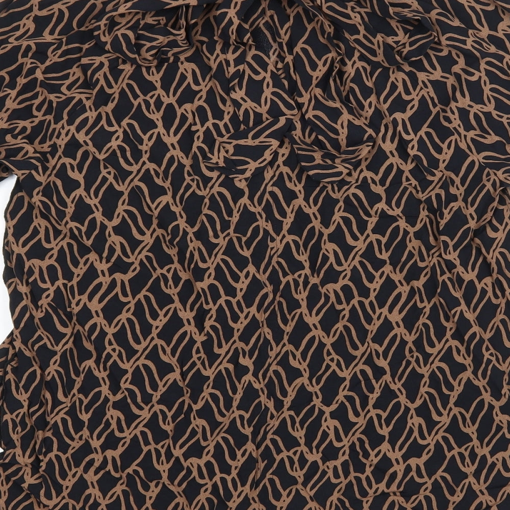Marks and Spencer Womens Brown Geometric Viscose Basic Blouse Size 14 Mock Neck
