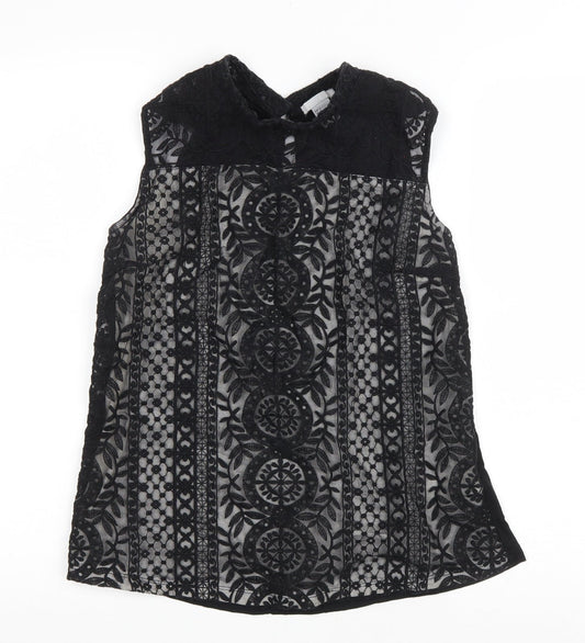 H&M Womens Black Geometric Viscose Basic Tank Size S Mock Neck
