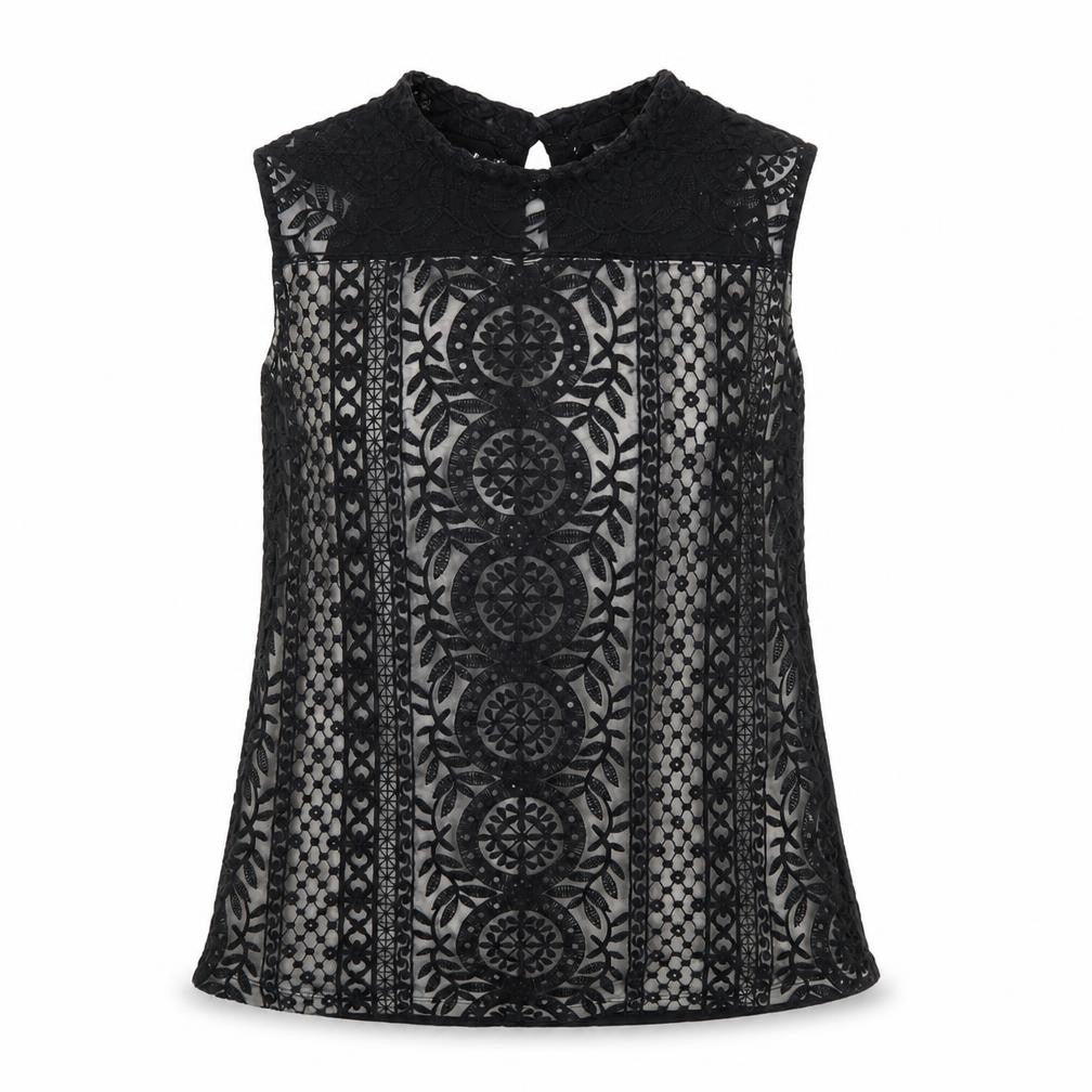 H&M Womens Black Geometric Viscose Basic Tank Size S Mock Neck