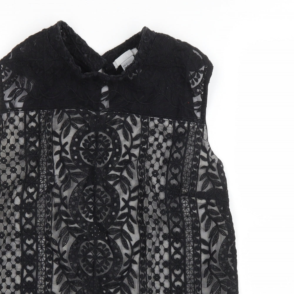 H&M Womens Black Geometric Viscose Basic Tank Size S Mock Neck