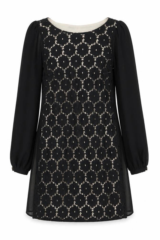 Atmosphere Womens Black Cotton A-Line Size 6 Scoop Neck Pullover - Lacer Detail