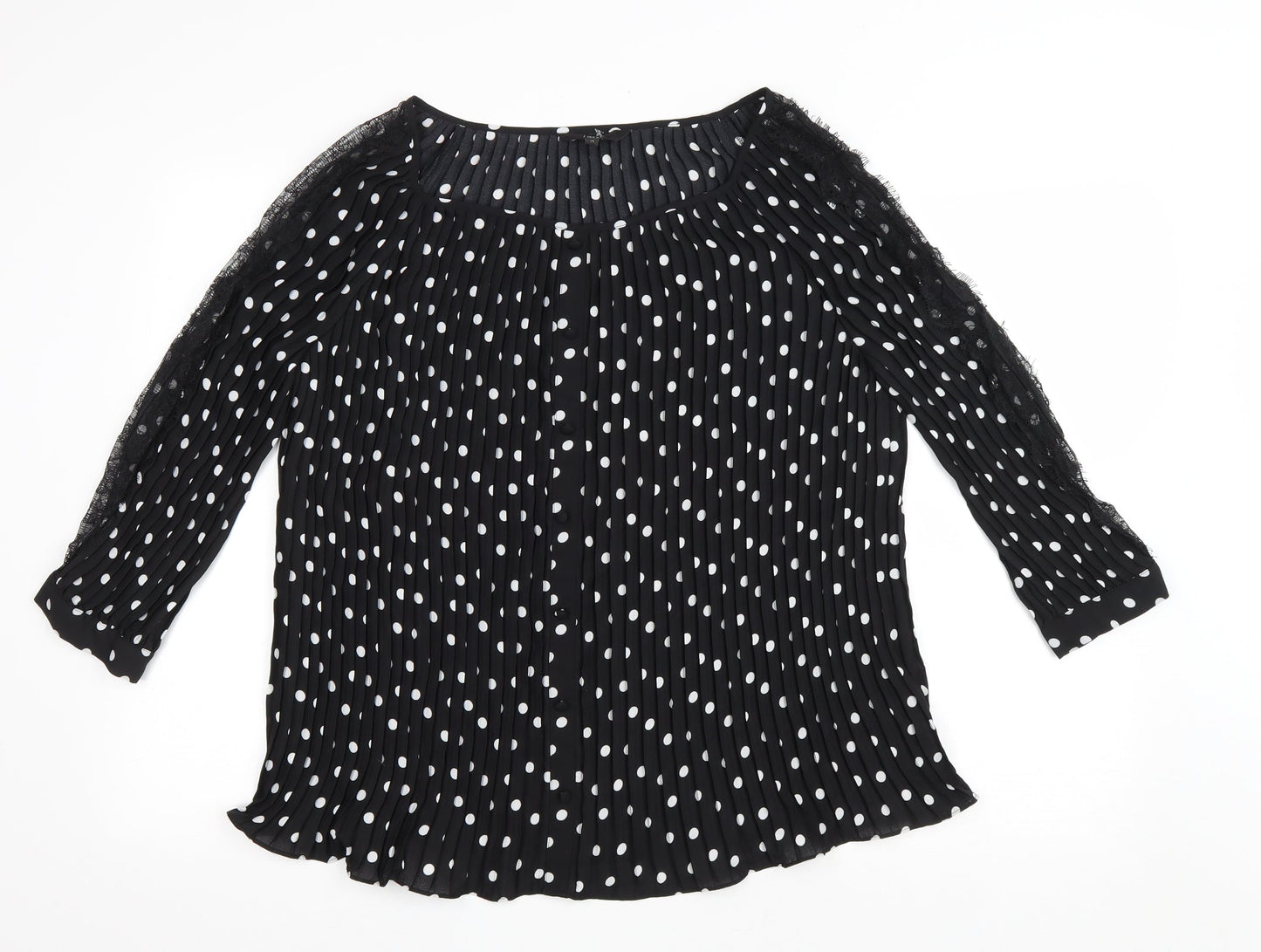 NEXT Womens Black Polka Dot Polyester Basic Blouse Size 10 Boat Neck - Lace detail on arms