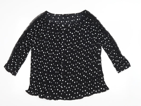 NEXT Womens Black Polka Dot Polyester Basic Blouse Size 10 Boat Neck - Lace detail on arms