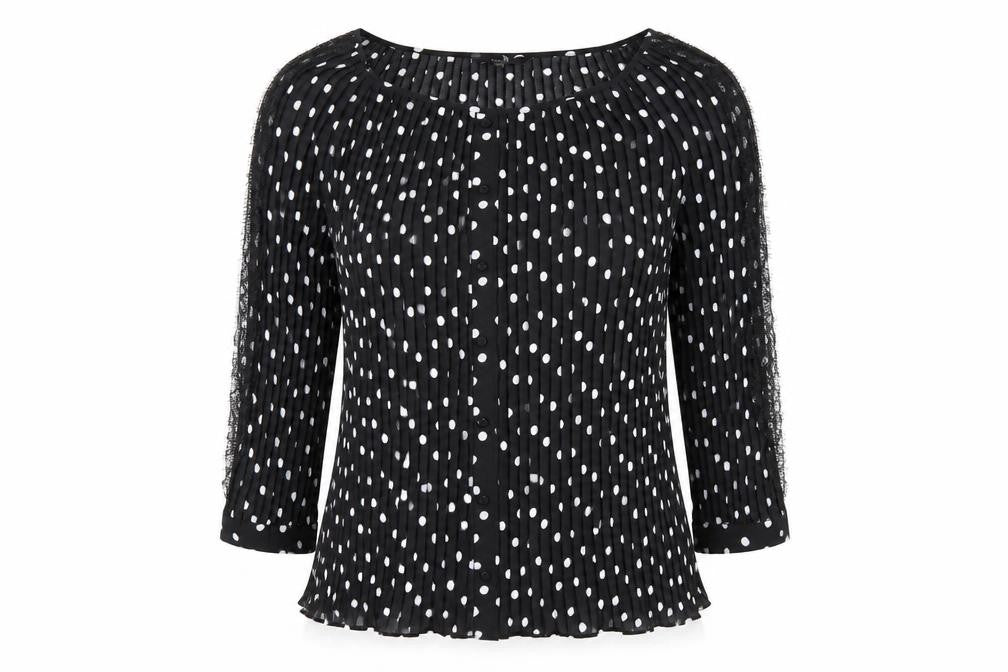 NEXT Womens Black Polka Dot Polyester Basic Blouse Size 10 Boat Neck - Lace detail on arms