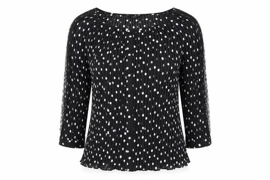 Next Womens Black Polka Dot Polyester Basic Blouse Size 10 Boat Neck - Lace detail on arms