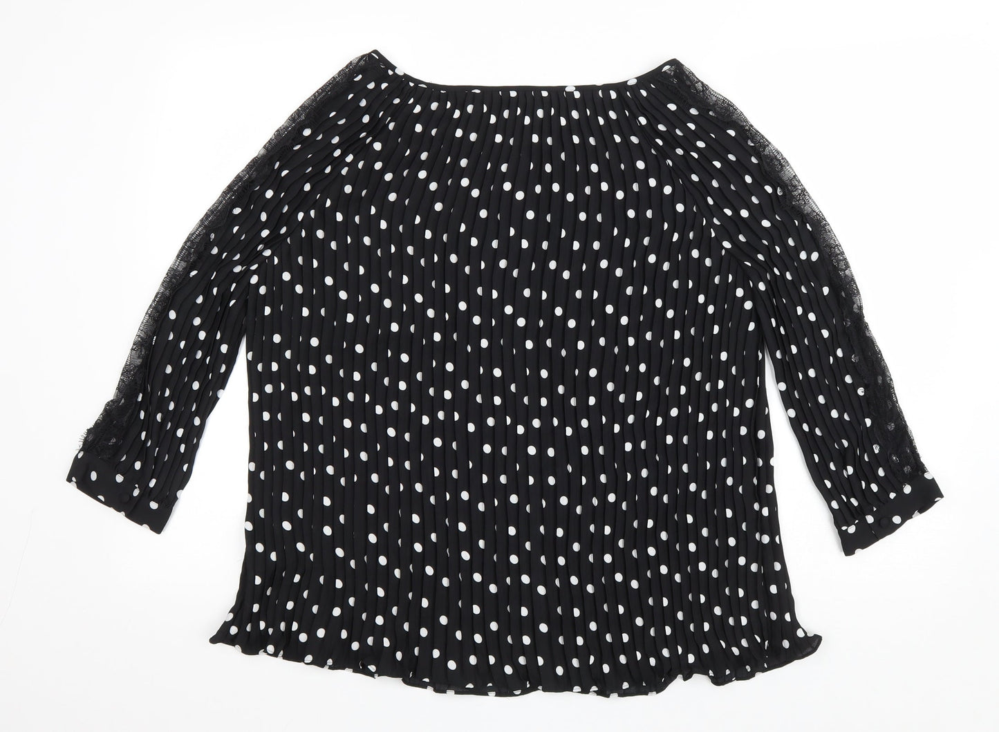 NEXT Womens Black Polka Dot Polyester Basic Blouse Size 10 Boat Neck - Lace detail on arms