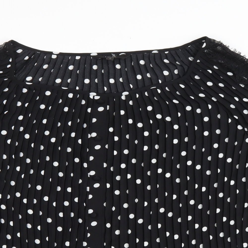 NEXT Womens Black Polka Dot Polyester Basic Blouse Size 10 Boat Neck - Lace detail on arms
