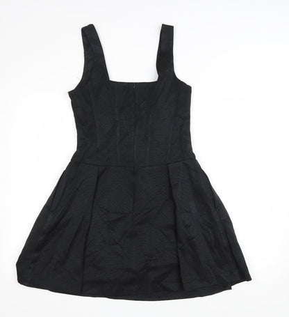 Oasis Womens Black Polyester Fit & Flare Size 10 Square Neck Zip
