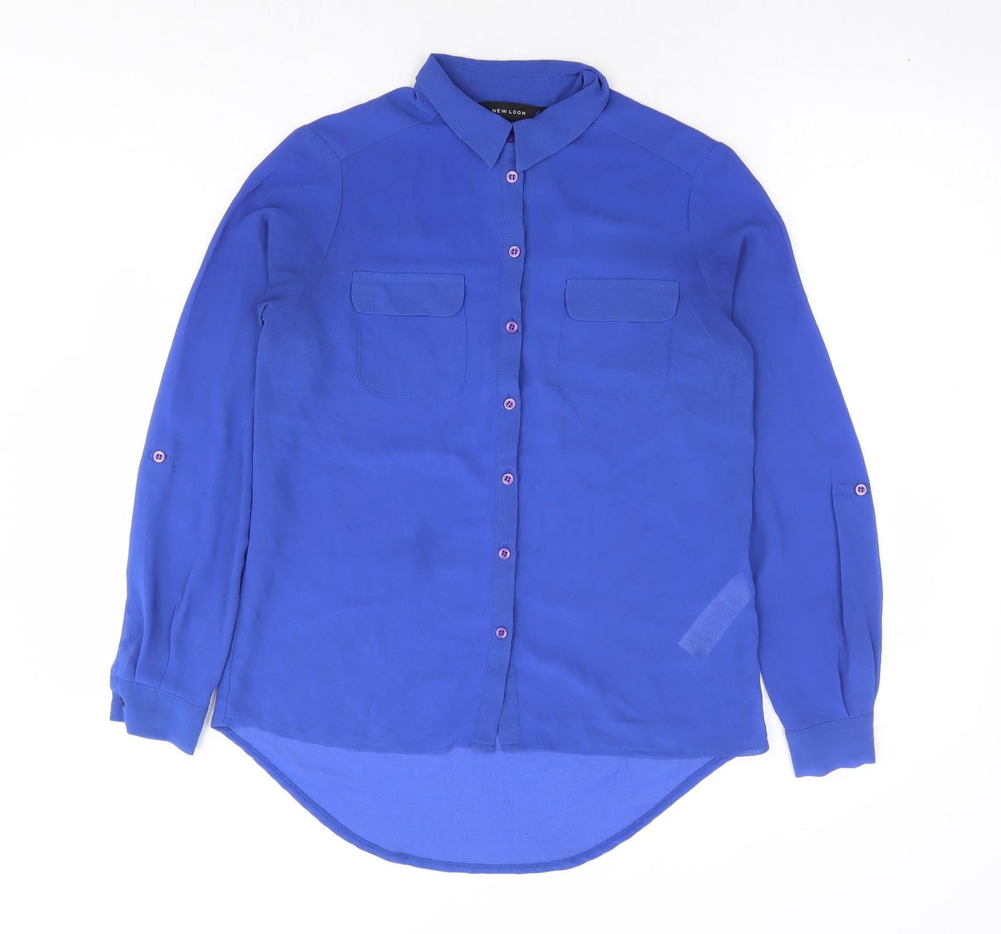 New Look Womens Blue Polyester Basic Button-Up Size 8 Collared
