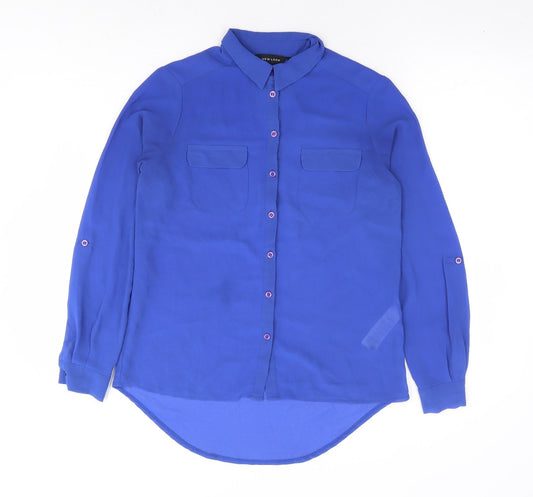New Look Womens Blue Polyester Basic Button-Up Size 8 Collared