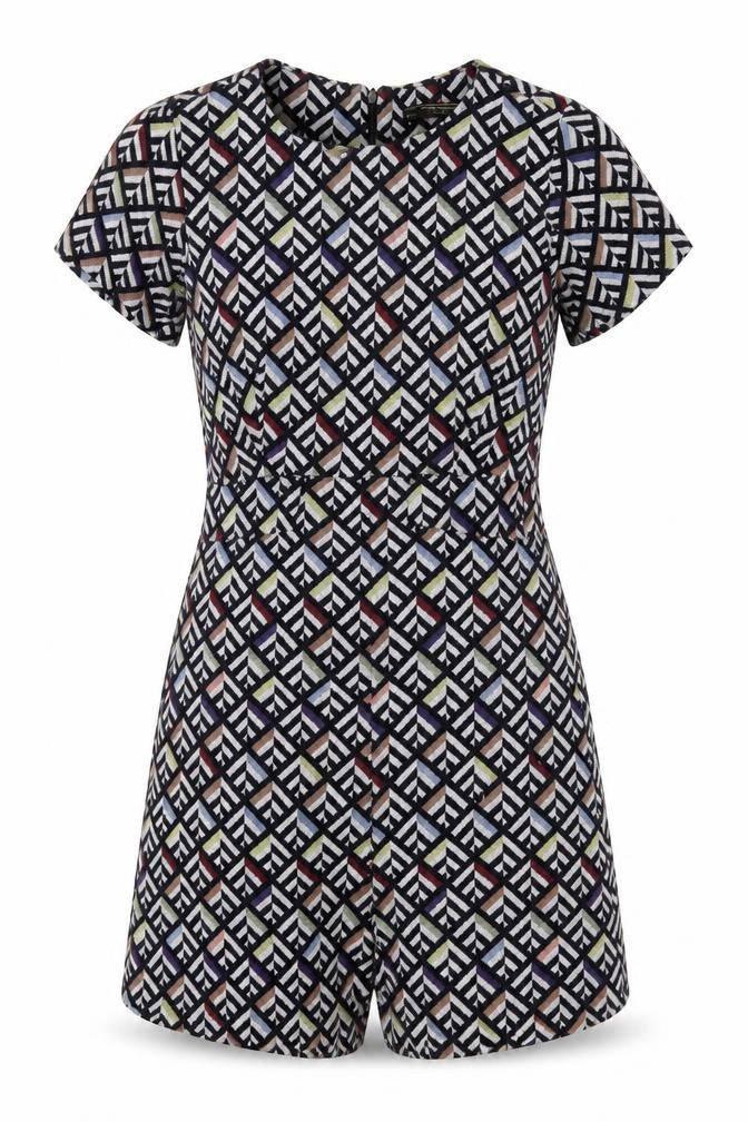 Zara Womens Multicoloured Geometric Polyester Playsuit One-Piece Size S Zip - Dress Overlay