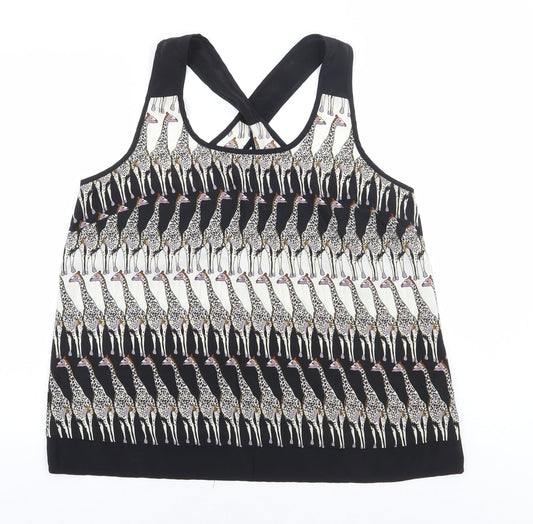 G21 Womens Black Geometric Polyester Basic Tank Size 16 Scoop Neck - Giraffe Cross Back